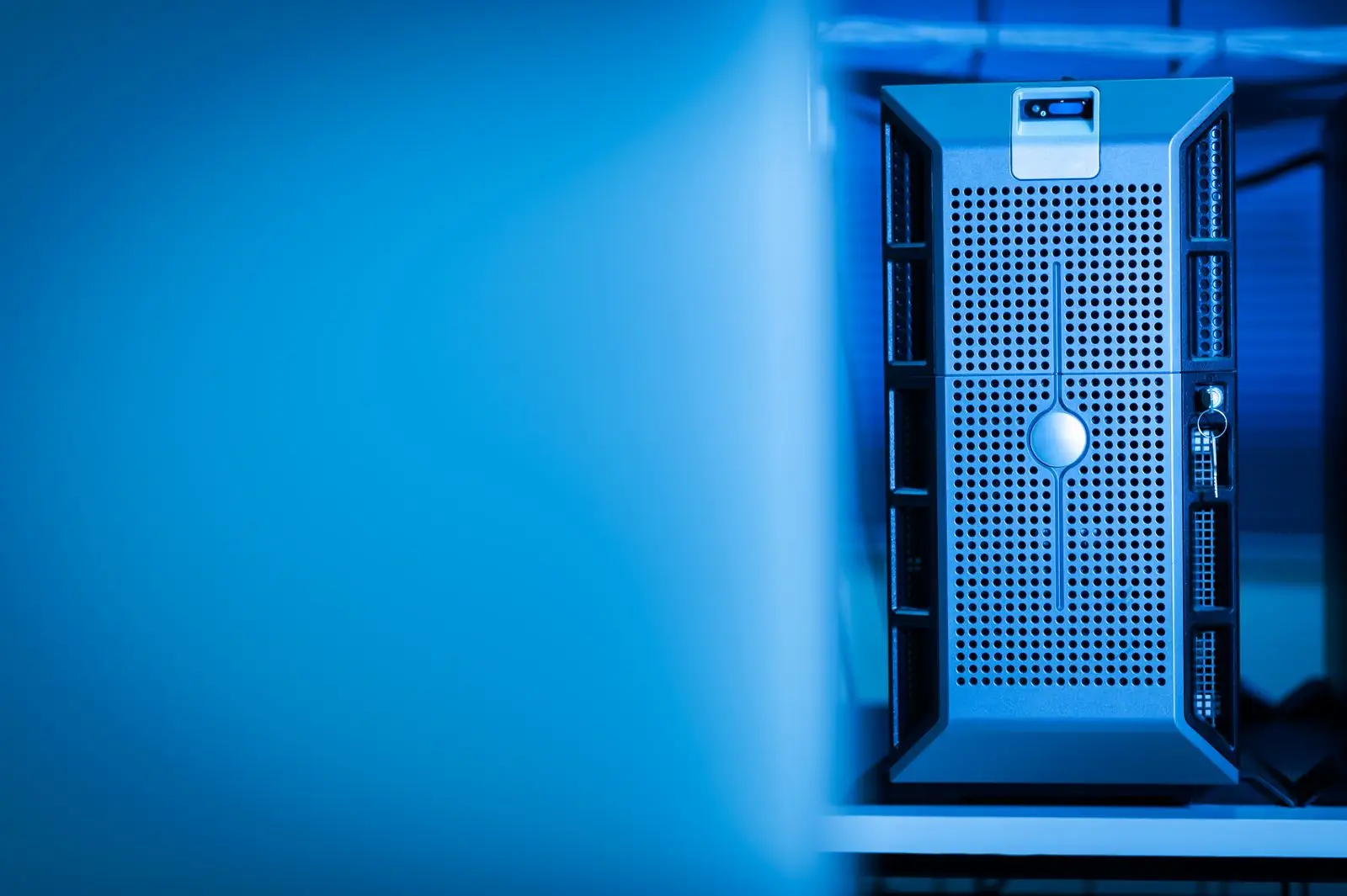 Server unit lit in blue